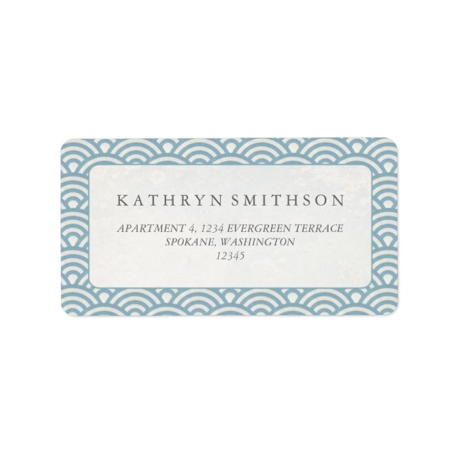 Japanese Seigaiha Waves Elegant Blue + White Label (Front)