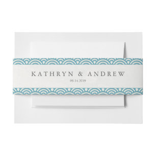 Japanese Seigaiha Waves Modern Sea Blue Green Invitation Belly Band