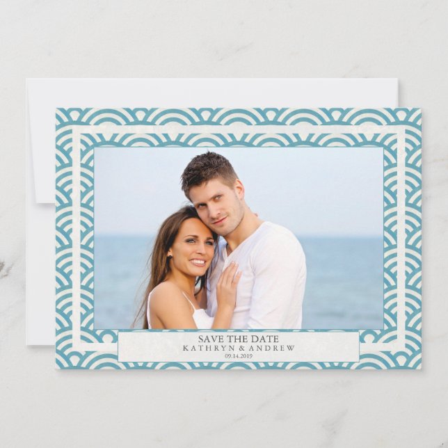 Japanese Seigaiha Waves Save The Date Flat Photo Invitation (Front)