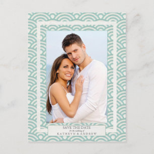Japanese Seigaiha Waves Save The Date Photograph Announcement Postcard