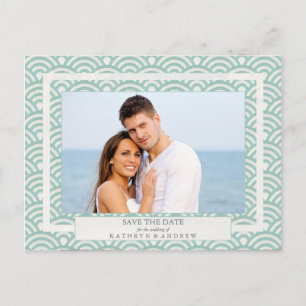 Japanese Seigaiha Waves Save The Date Photograph Announcement Postcard