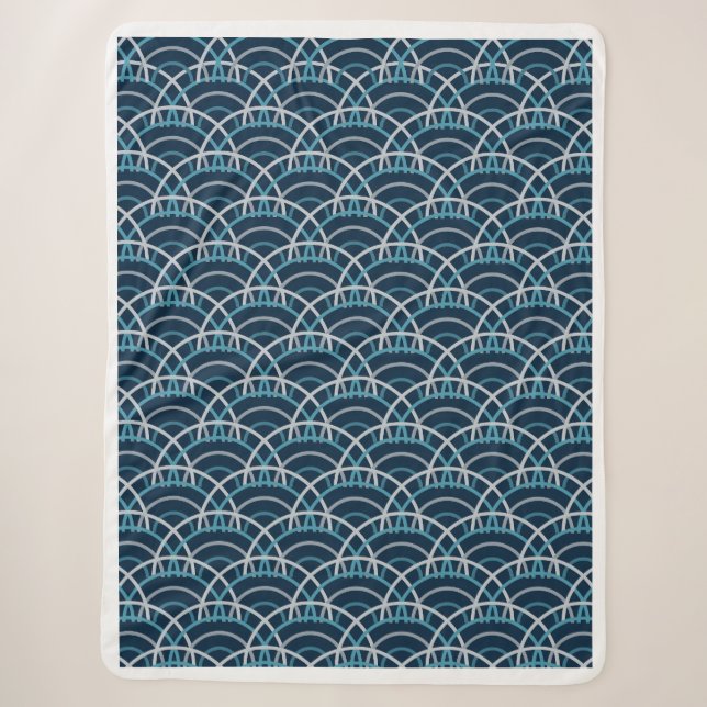 Japanese Seigaiha Waves Seamless Pattern Sherpa Blanket (Front)