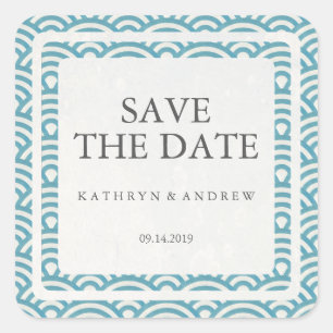 Japanese Seigaiha Wedding Save the Date or Custom Square Sticker
