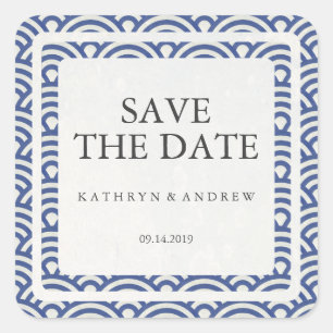 Japanese Seigaiha Wedding Save the Date or Custom Square Sticker