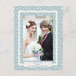 Japanese Seigaiha Wedding Thank You/Custom Photo Postcard