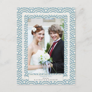 Japanese Seigaiha Wedding Thank You/Custom Photo Postcard