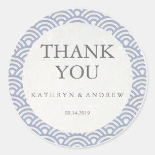 Japanese Seigaiha Wedding Thank You/Custom Text Classic Round Sticker