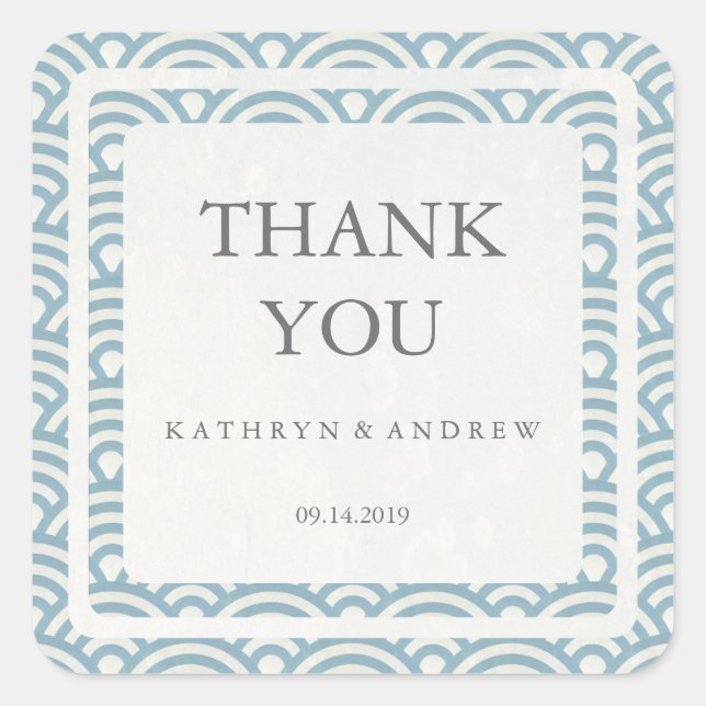 Japanese Seigaiha Wedding Thank You/Custom Text Square Sticker (Front)