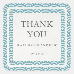Japanese Seigaiha Wedding Thank You/Custom Text Square Sticker