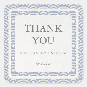 Japanese Seigaiha Wedding Thank You/Custom Text Square Sticker
