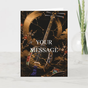 Japanese Shamisen Kintsugi Gold Art Personalized  Card