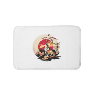 Japanese Shiba Inu Dog Sunset Ukiyo e Style Bath Mat