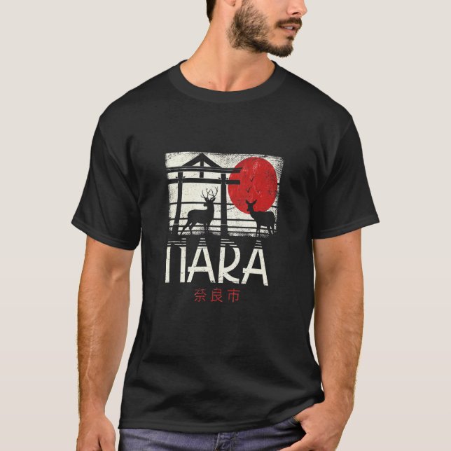 Japanese Sika Deer Nihon Nippon Torii Retro Nara J T-Shirt (Front)