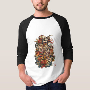 Japanese Skeleton Art Gothic Floral Skull T-Shirt