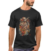 Japanese Skeleton Art | Gothic Floral Skull