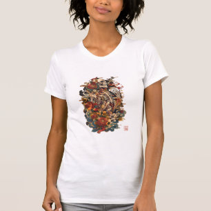 Japanese Skeleton Art Gothic Floral Skull T-Shirt