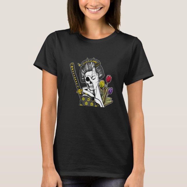Japanese Skeleton Samurai Geisha T-Shirt (Front)