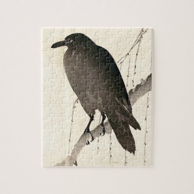 Japanese sketch of a raven jigsaw puzzle (Vertical)