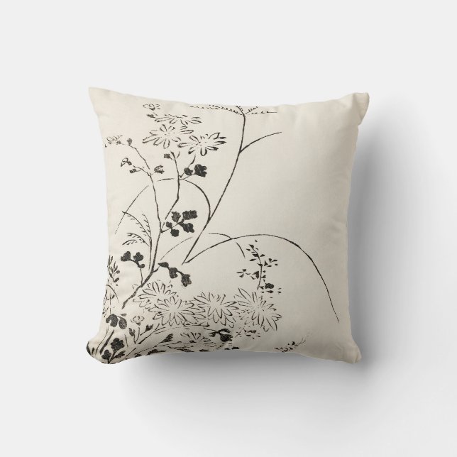 Japanese Sketched Floral  Cushion (Front)
