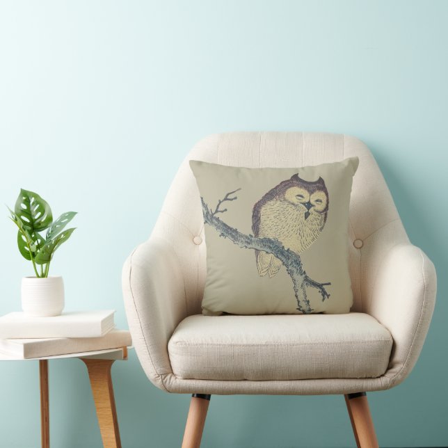 Japanese Sleeping Owl Night Artwork Cushion (Chair)