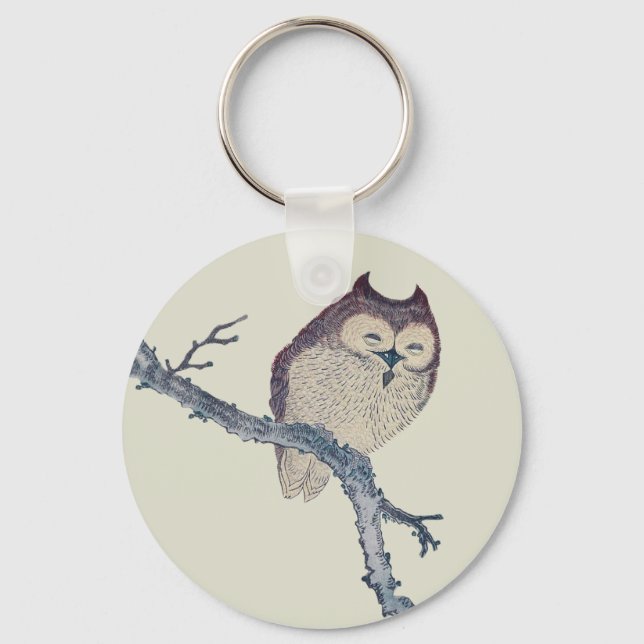 Japanese Sleeping Owl Night Artwork Key Ring (Front)