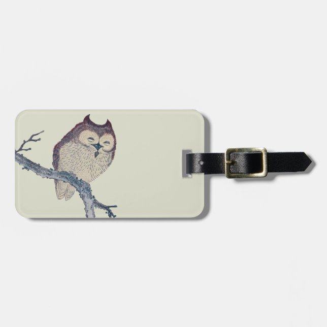 Japanese Sleeping Owl Night Artwork Luggage Tag (Front Horizontal)