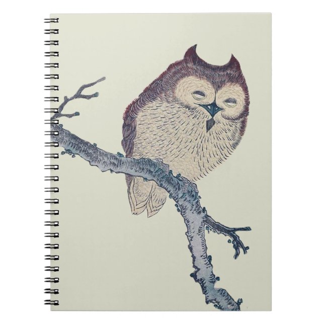 Japanese Sleeping Owl Night Artwork Spiral Notebook (Front)