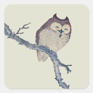 Japanese Sleeping Owl Night Artwork Square Sticker