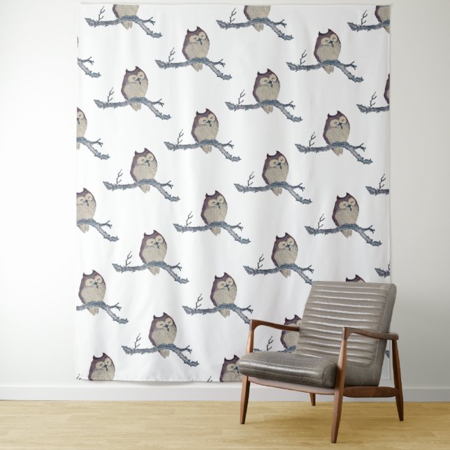 Japanese Sleeping Owl Night Artwork Tapestry (In Situ)