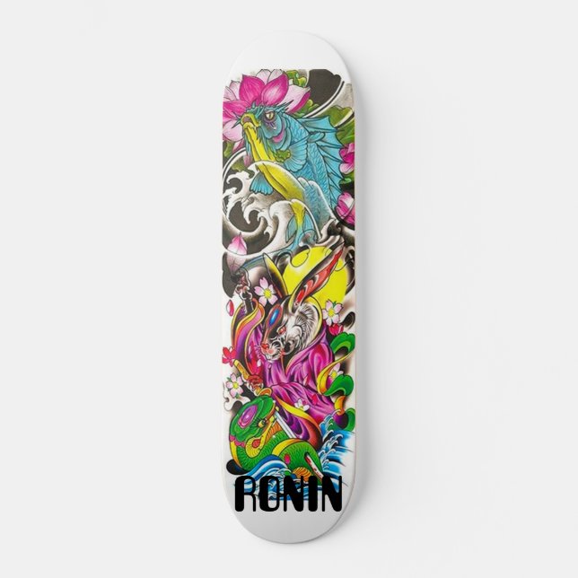 Japanese Snake Rabbit Koi Flower Lotus Skateboard  (Front)