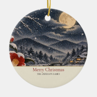 Japanese Snow Moon Red Camellia Family Name Ceramic Tree Decoration