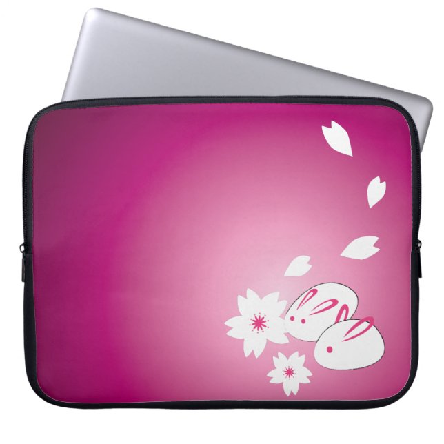 Japanese Snow Rabbits and Sakura Laptop Sleeve (Front)