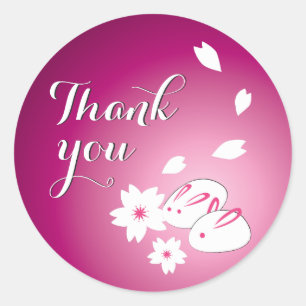 Japanese Snow Rabbits and Sakura Thank You Classic Round Sticker