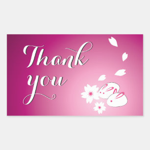 Japanese Snow Rabbits and Sakura Thank You Rectangular Sticker