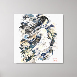 Japanese Snow Woman Art Winter Yokai In Kimono Canvas Print