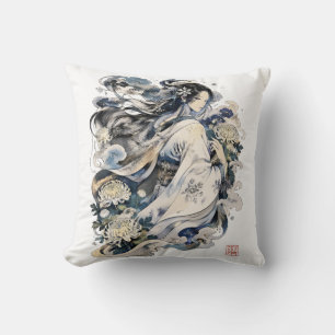 Japanese Snow Woman Art Winter Yokai In Kimono Cushion