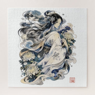 Japanese Snow Woman Art Winter Yokai In Kimono Jigsaw Puzzle