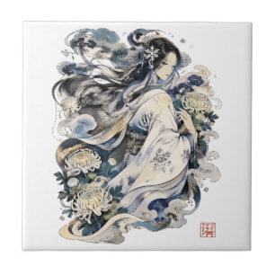 Japanese Snow Woman Art Winter Yokai In Kimono Tile