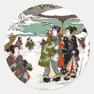 Japanese Snowscape Classic Round Sticker