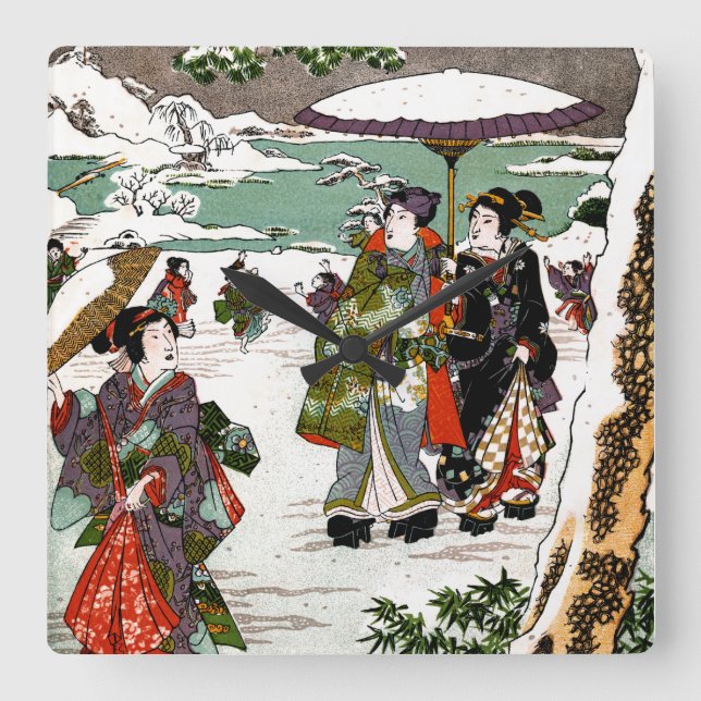 Japanese Snowscape Square Wall Clock (Front)