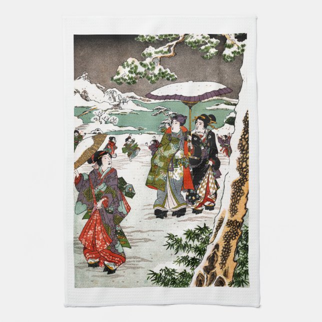 Japanese Snowscape Tea Towel (Vertical)