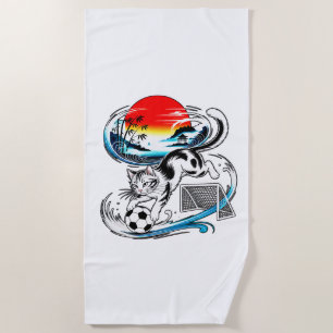 Japanese Soccer Cat Beach For Summer, Travel fans Towel