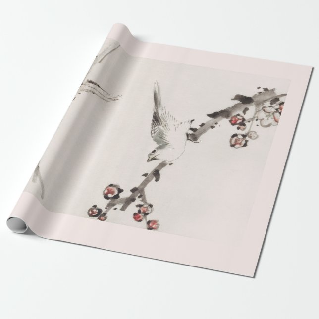JAPANESE SPARROW CHERRY BLOSSOM Wrapping Paper (Unrolled)