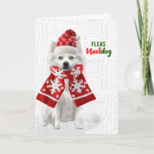Japanese Spitz Dog Funny Fleas Navidog Christmas Holiday Card