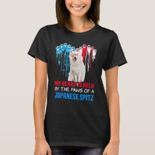 Japanese Spitz Dog Heart 4th of July Dog  USA Flag T-Shirt