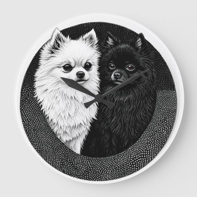 Japanese spitz dog large clock (Front)