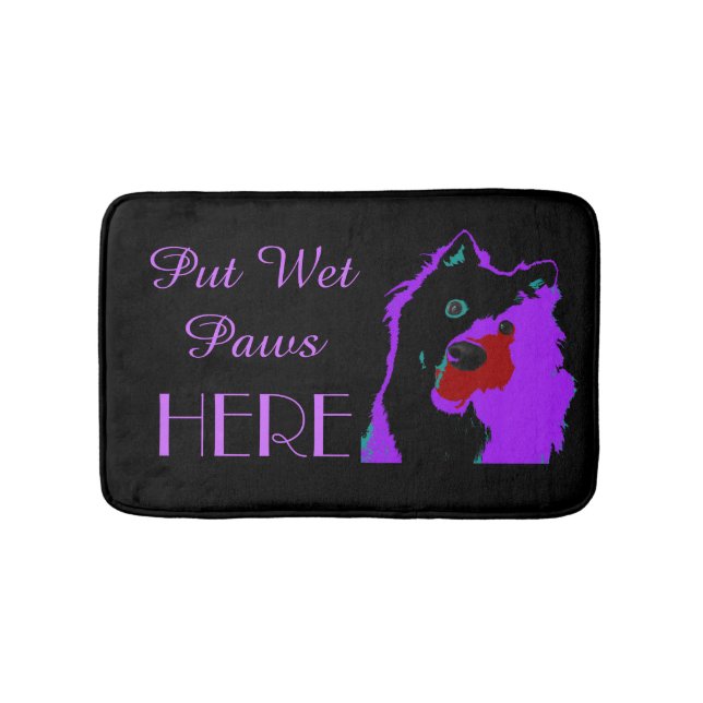 Japanese Spitz Dog Paws Black & Purple Funny  Bath Mat (Front)