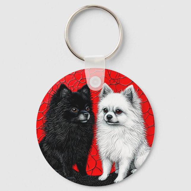 Japanese spitz dogs key ring (Front)