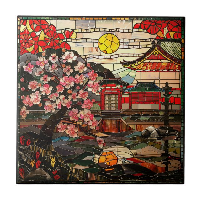 Japanese Stained Glass Art Ceramic Tile (Front)