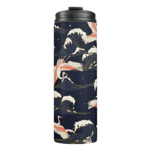 japanese storks in vintage style on green backgrou thermal tumbler